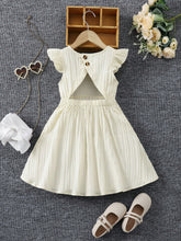 Girls' Casual Vacation Versatile Ruffled Hollow Back Belted A-Line Woven Striped Dress